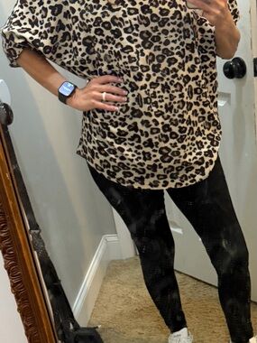 JODIFL Leopard Print Tunic Top - Beige, Black & Brown